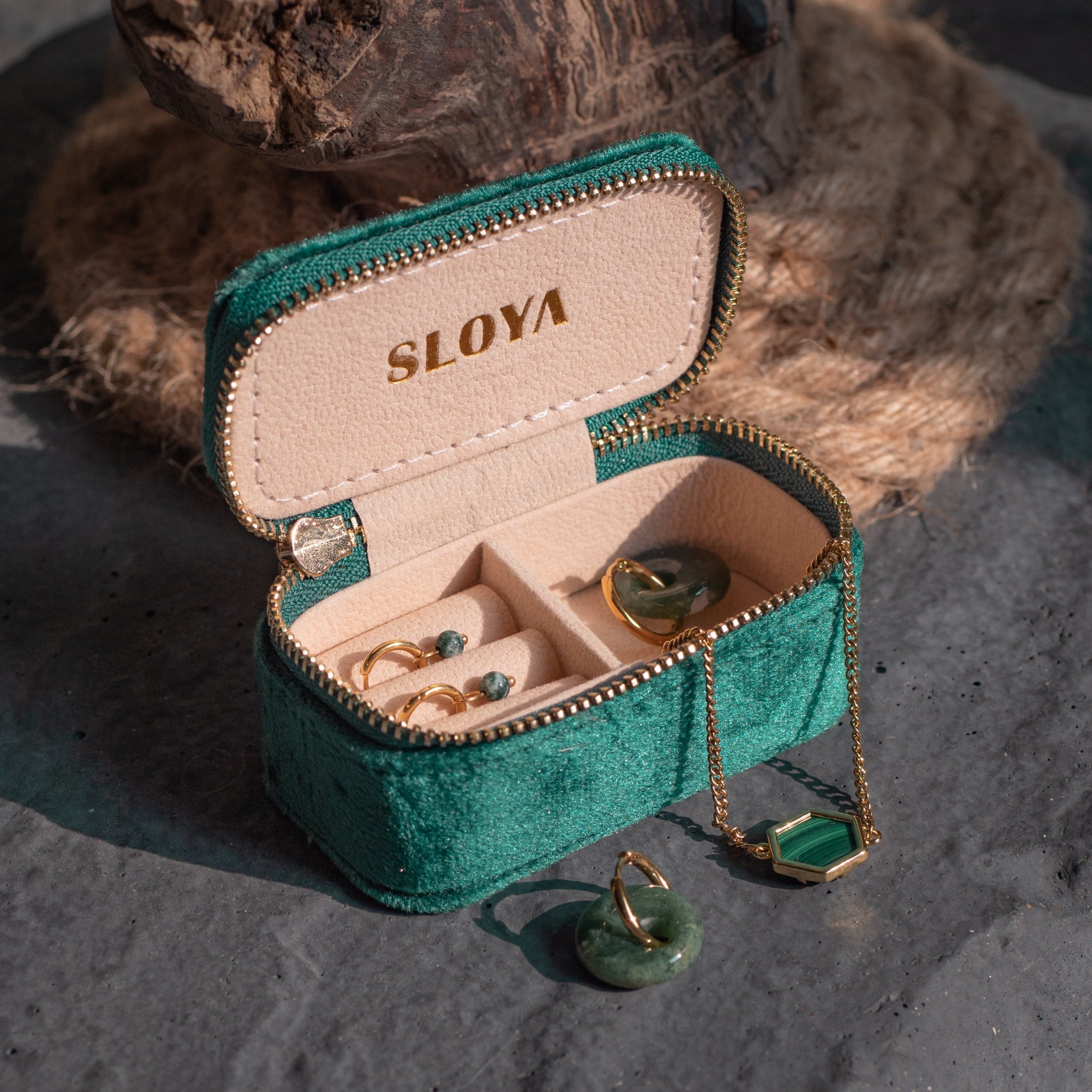 Mini boîte à bijoux velours vert emeraude - SLOYA